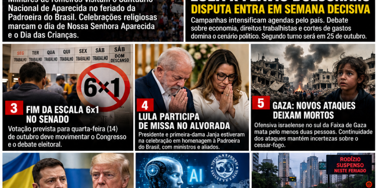 Brasil celebra Nossa Senhora Aparecida e Dia das Crianças; eleições, conflitos internacionais e economia dominam o noticiário