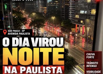 O DIA VIROU NOITE NA PAULISTA: temporal escurece São Paulo e chuva forte atinge a capital