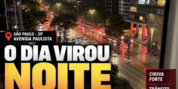O DIA VIROU NOITE NA PAULISTA: temporal escurece São Paulo e chuva forte atinge a capital