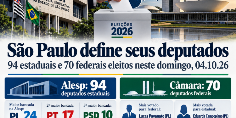 Eleições 2026: São Paulo define seus 94 deputados estaduais e 70 deputados federais